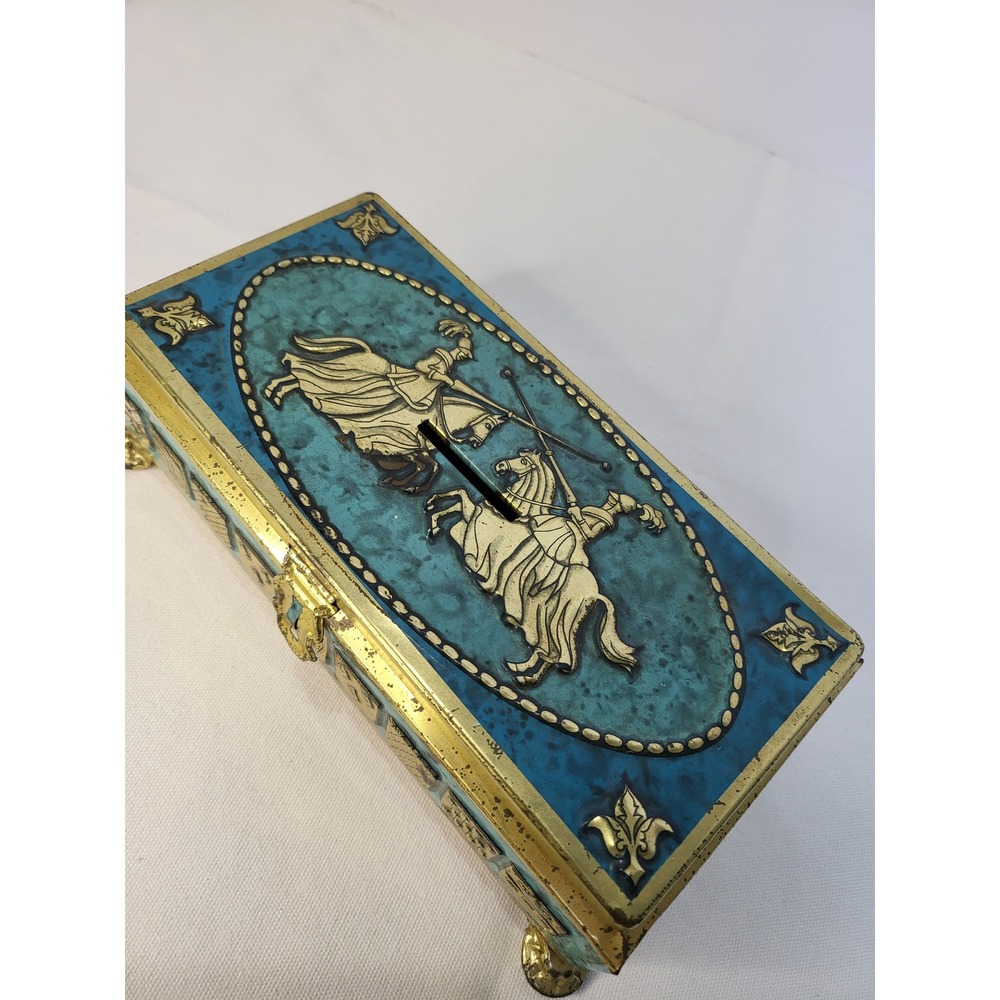 Vintage Fricke & Nacke Medieval Jousting Knights Metal Tin Money Bank